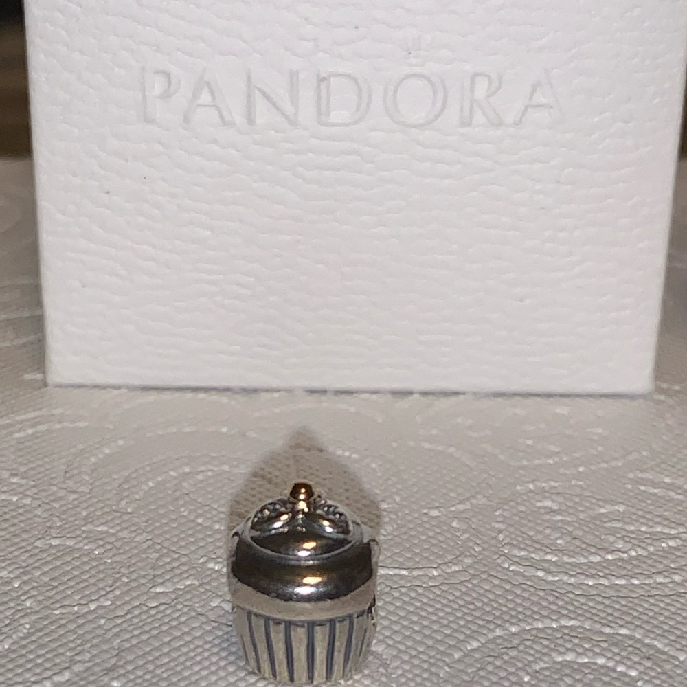 Pandora Retired sliver and 14k gold cupcake charm